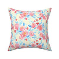 Watercolor Floral Dot Blue Pink with Yellow Dot