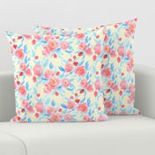 Watercolor Floral Dot Blue Pink with Yellow Dot