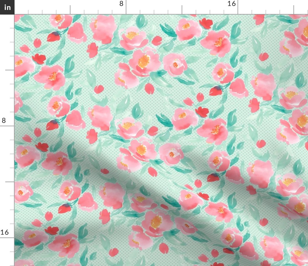 Watercolor Floral Dot Mint on Mint