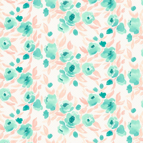 Watercolor Floral Dot in Mint and Light Peach