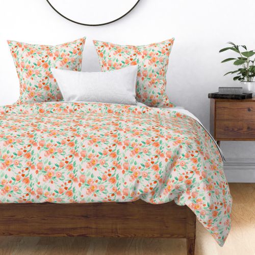 Watercolor Floral Dot Orange and Green With Orange Polka Dots