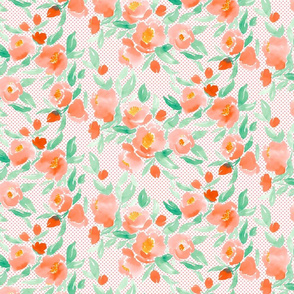Watercolor Floral Dot Orange and Green With Orange Polka Dots