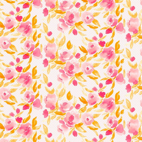 Watercolor Floral in Hot Pink and Yellow Orange