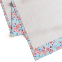 Watercolor Floral In Coral and Blue on Light Blue