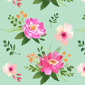 Vintage Floral Mint - Watercolor Floral