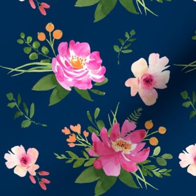 Vintage Floral Navy - Watercolor floral 