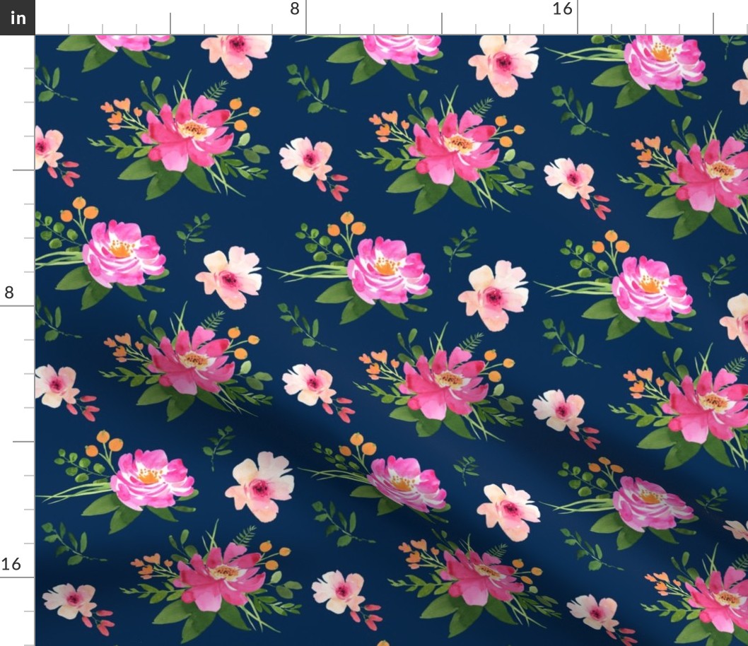 Vintage Floral Navy - Watercolor floral 