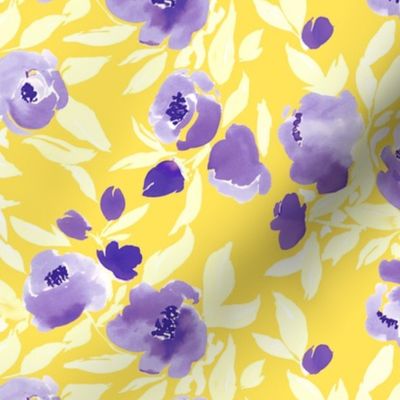 Watercolor Floral Purple Yellow