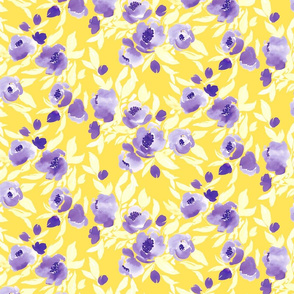 Watercolor Floral Purple Yellow