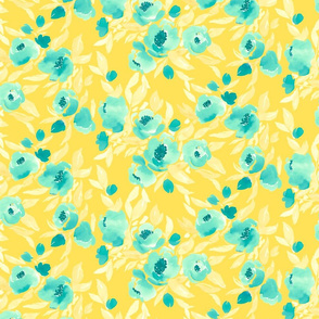 Watercolor Floral Mint and Yellow