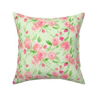 Watercolor Floral in Pink and Pale Green