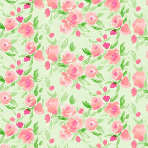 Watercolor Floral in Pink and Pale Green