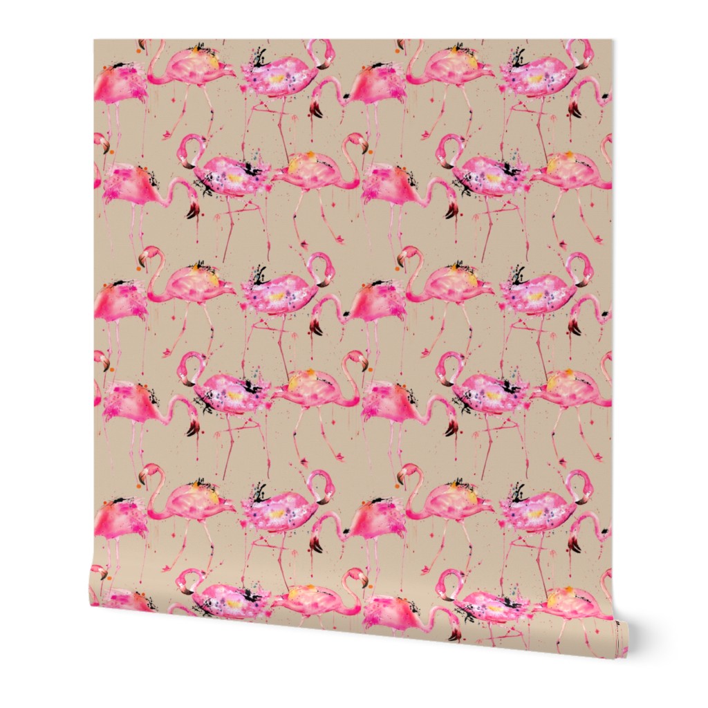 flamingo repeat on beige smaller scale