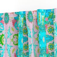 Tobacco Leaf, Flower Burst, Pink, Aqua, Peach, Blue, Green