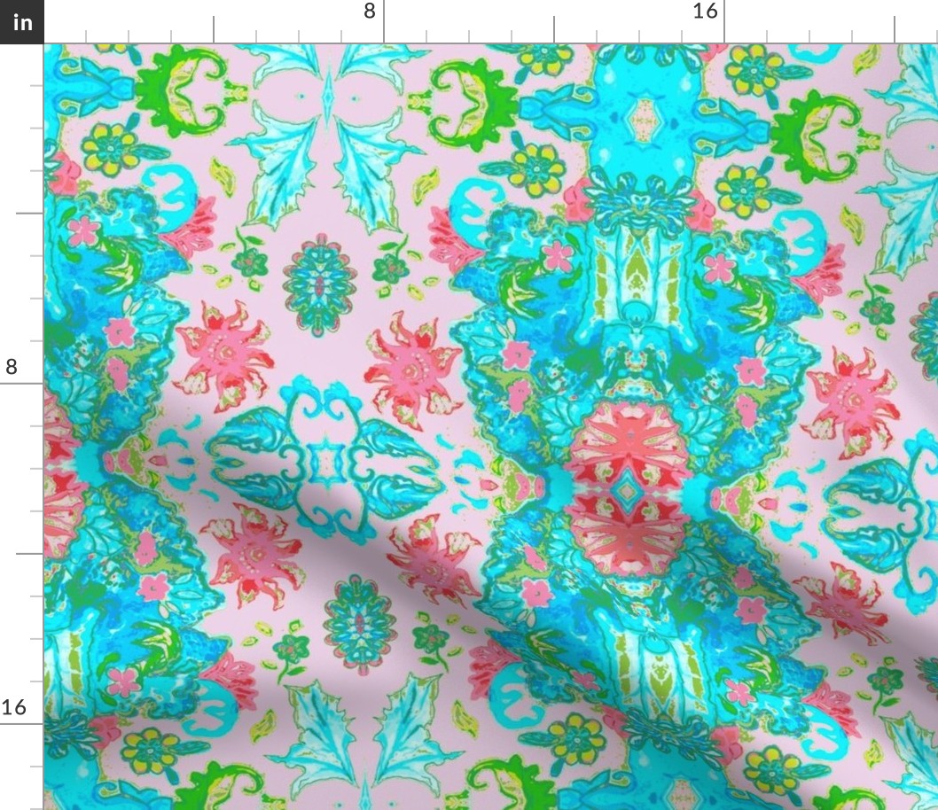 Tobacco Leaf, Flower Burst, Pink, Aqua, Fabric | Spoonflower