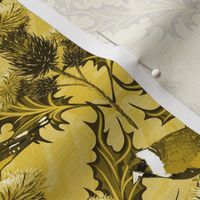 Citrine Yellow Flora Scottish Highland Thistle Flower, Arts and Crafts Classic Scottish Decor Pattern with Happy Gold Finch Birds, Regal Highland Graceful Botanicals, Exotic Highland Flora, Ornamental Scotland Highland Finch Birds, Contemporary Arts and C