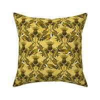 Citrine Yellow Flora Scottish Highland Thistle Flower, Arts and Crafts Classic Scottish Decor Pattern with Happy Gold Finch Birds, Regal Highland Graceful Botanicals, Exotic Highland Flora, Ornamental Scotland Highland Finch Birds, Contemporary Arts and C