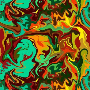 BN12 -MED -  Marbled Mystery in Orange - Green - Turquoise - Yellow - Rust 