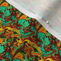 BN12 -  SM - Abstract Marbled Mystery in  Orange - Green - Turquoise - Yellow - Rust