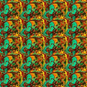 BN12 -  SM - Abstract Marbled Mystery in  Orange - Green - Turquoise - Yellow - Rust