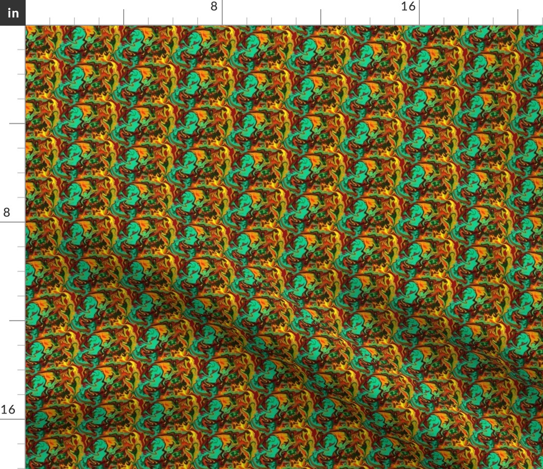 BN12 -  SM - Abstract Marbled Mystery in  Orange - Green - Turquoise - Yellow - Rust