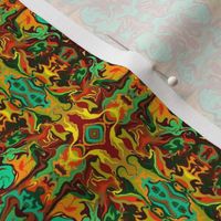 BN12 - SM - Marbled Mystery Tapestry - orange , yellow, aqua , green,  brown 