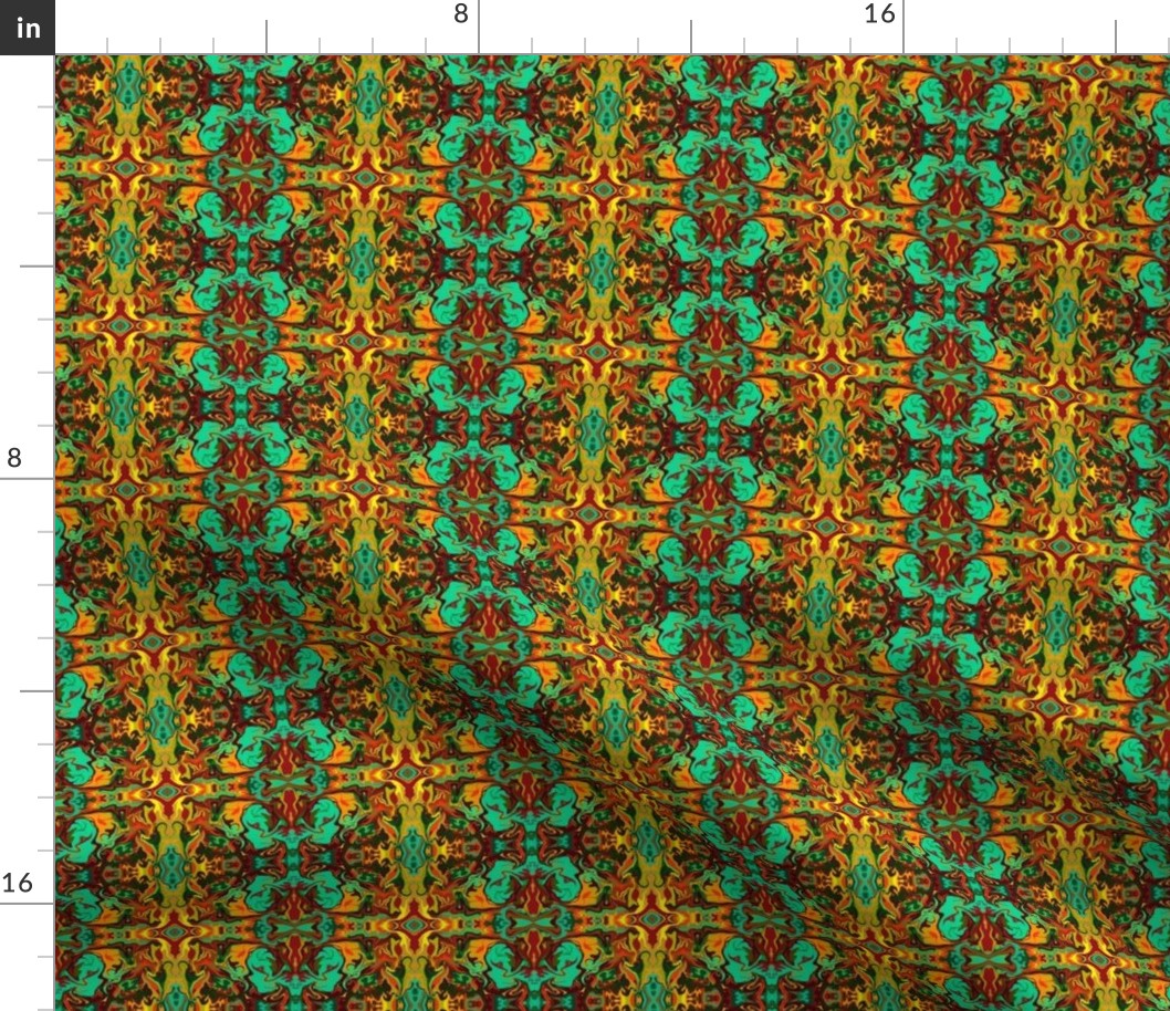 BN12 - SM - Marbled Mystery Tapestry - orange , yellow, aqua , green,  brown 