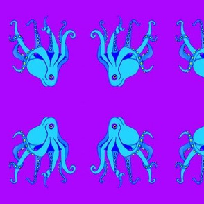 Large - Digitally Hand Drawn  Blue Octopus Swim Meet  on Purple