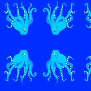 Large - Digitally Hand Drawn Aqua Octopus Swim Meet on Blue