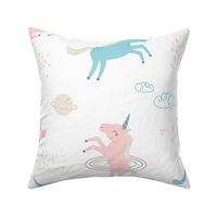 Unicorns in Space - soft pink, blue, beige - BIG