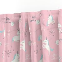 Unicorns in Space - pink - SMALL