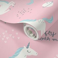 Unicorns in Space - pink - SMALL