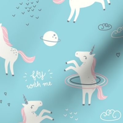 Unicorns in Space - blue - SMALL