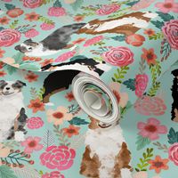 aussie florals (smaller) cute mint australian shepherd dogs fabric cute vintage flowers aussie dog flowers