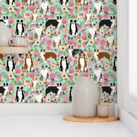 aussie florals (smaller) cute mint australian shepherd dogs fabric cute vintage flowers aussie dog flowers