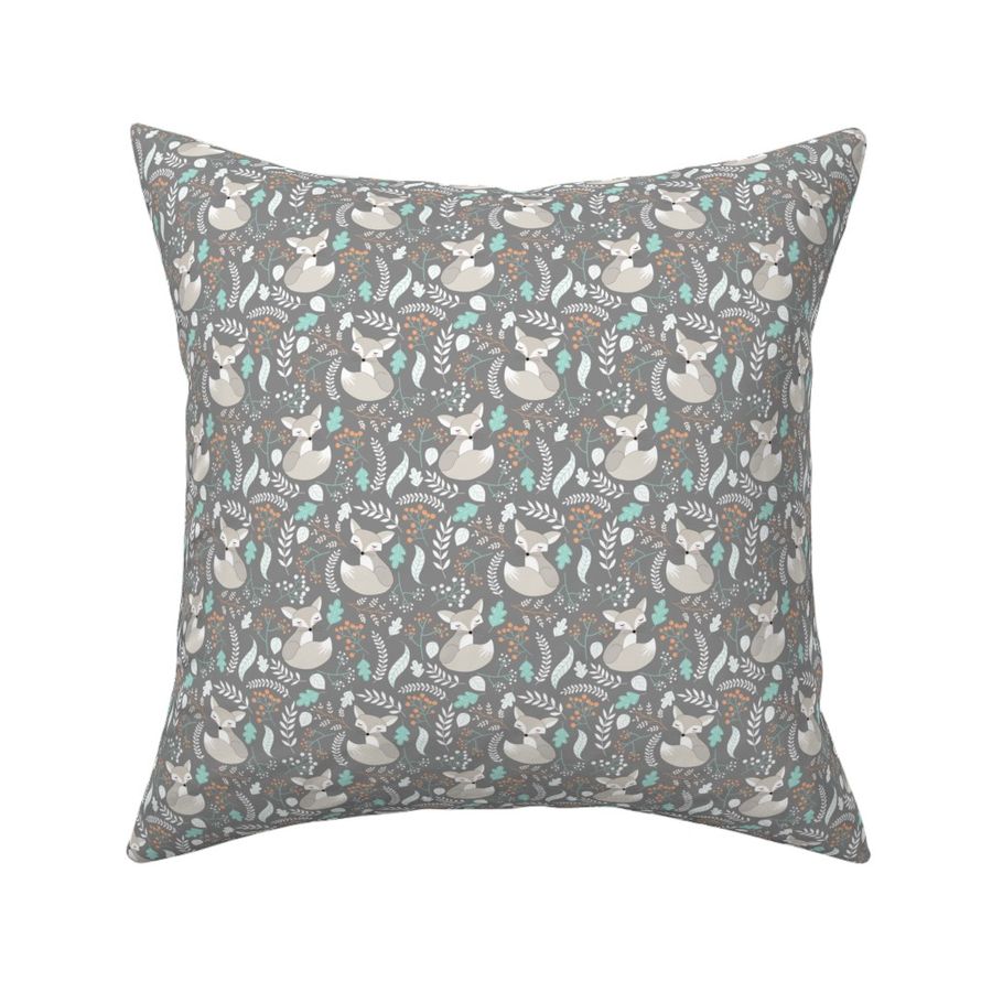 SMALLER Gray Fox - Sleepy Foxes (steel grey) Baby Boy Nursery Woodland Animals Kids Childrens Bedding S2