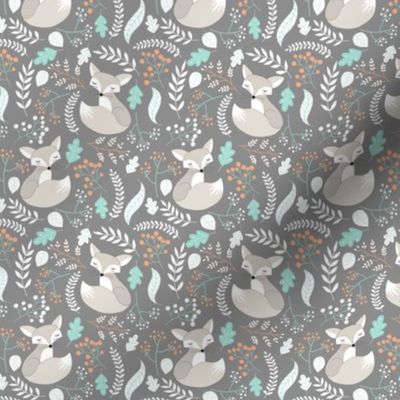 SMALLER Gray Fox - Sleepy Foxes (steel grey) Baby Boy Nursery Woodland Animals Kids Childrens Bedding S2