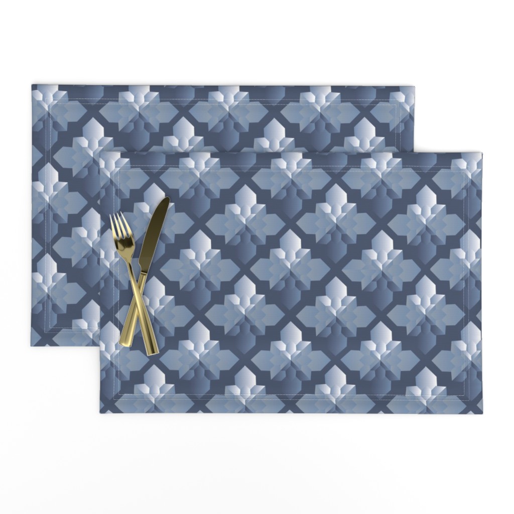 Origami Square Flowers blue monochrome