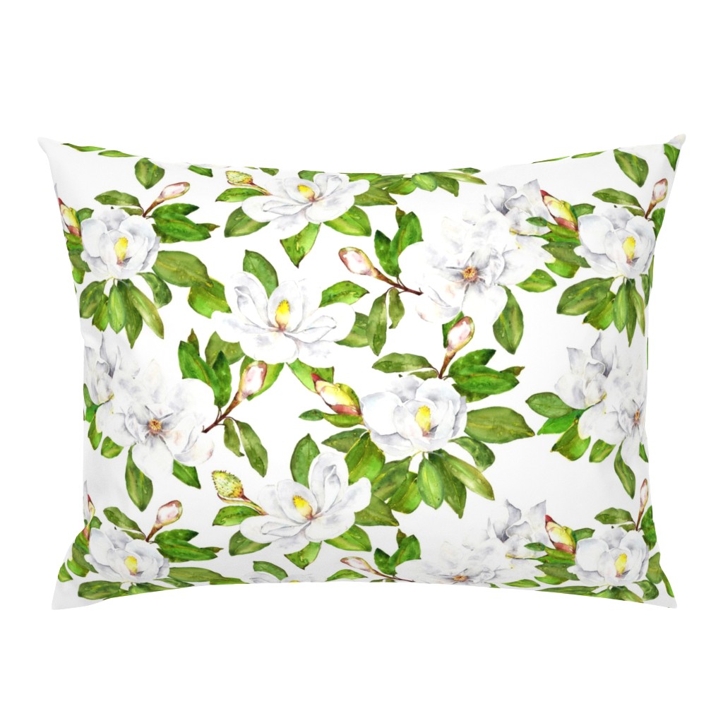 Magnolia Flowers, Bright White, Large Floral Print