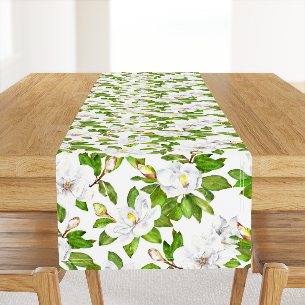 Magnolia Flowers, Bright White, Large Floral Print