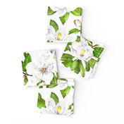 Magnolia Flowers, Bright White, Large Floral Print