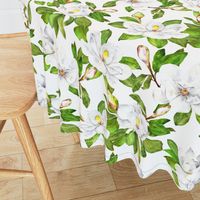 Magnolia Flowers, Bright White, Large Floral Print