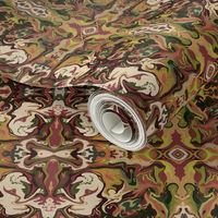 BN2 - SM - Abstract Marbled Mystery Tapestry in Burgundy -  Tan - Green - Brown