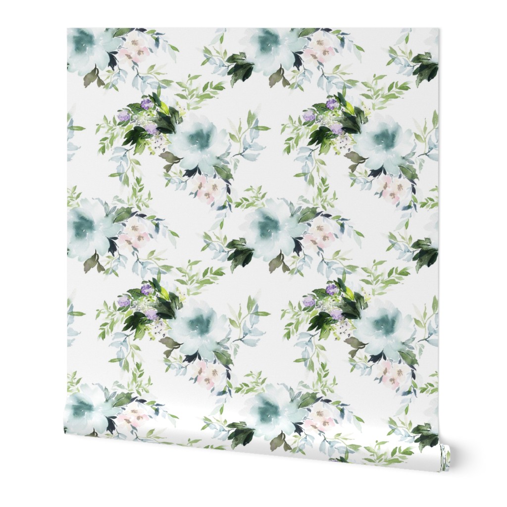 12" Blue and Blush Soft Watercolor Florals