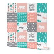 adventure woodland wholecloth  || pink,coral,grey, turquoise C18BS