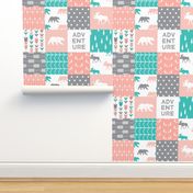 adventure woodland wholecloth  || pink,coral,grey, turquoise C18BS