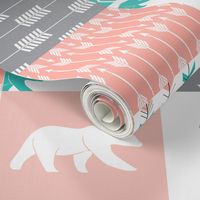 adventure woodland wholecloth  || pink,coral,grey, turquoise C18BS