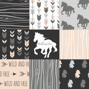 Horse Patchwork - Pale Peach and And Black -Wild and Free Horses-ch
