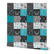 3” patchwork deer - teal , grey and black