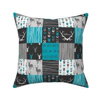 3” patchwork deer - teal , grey and black